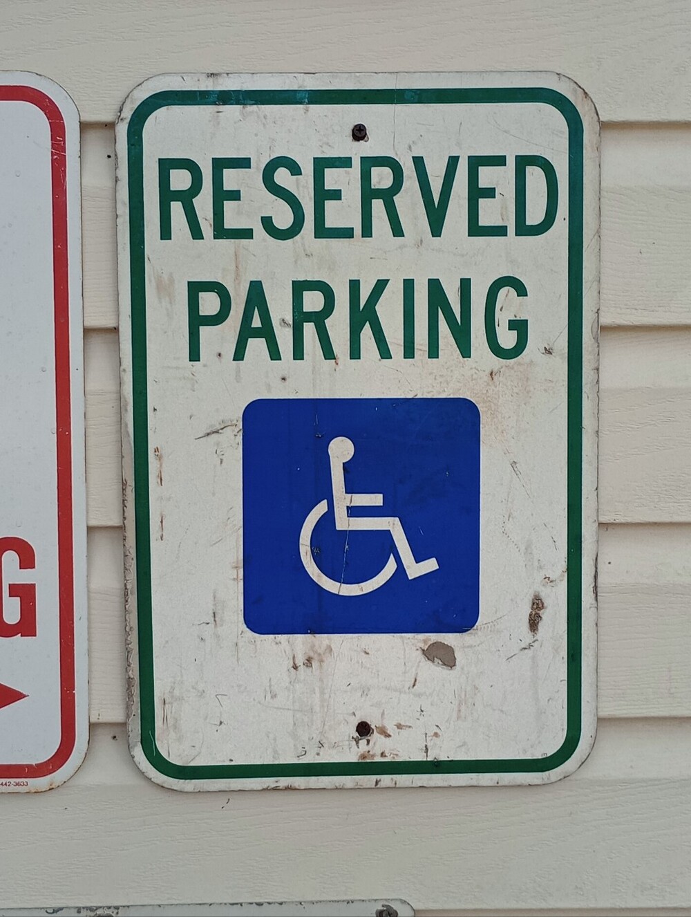 Vintage Aluminium Reserved Parking Handicap Sign - White, Green, Blue